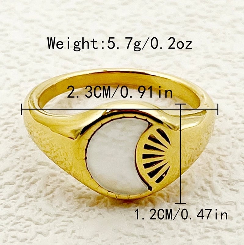 304 Stainless Steel 14K Gold Plated Modern Style Plating Inlay Round Moon Butterfly Shell Rings