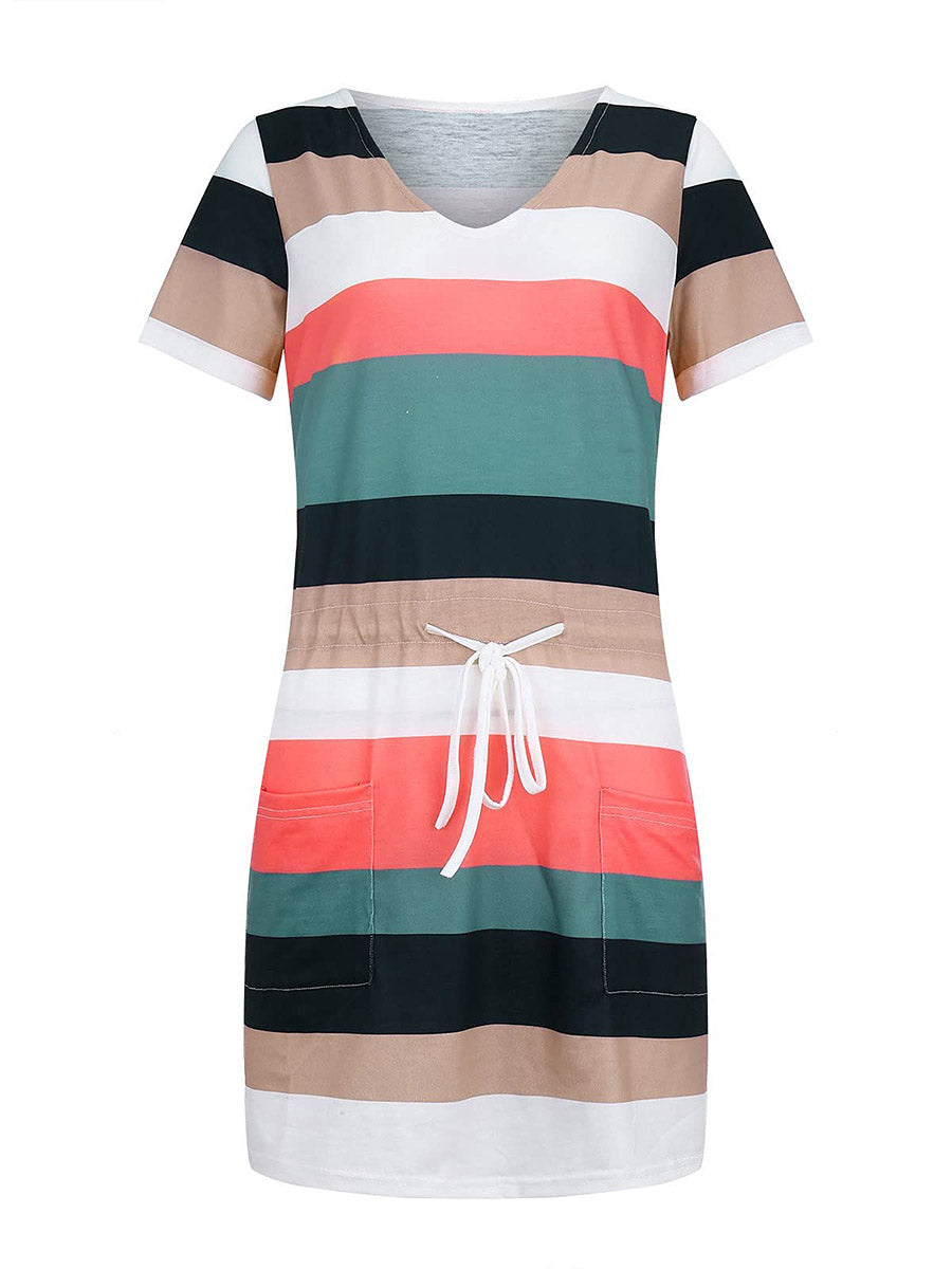 Striped Drawstring Dresses6 colors