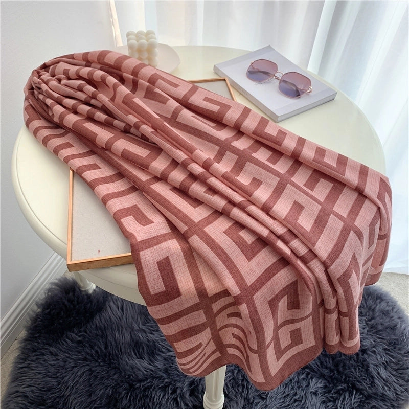 New Cotton And Linen Scarf Women's Fashion Colorblock Shawl Spring And Autumn Travel Decorative Scarf Cyber Celebrity Star Style Letters