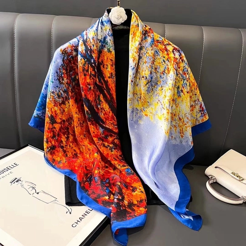 Women's Vintage Style Letter Color Block Polyester Silk Scarves