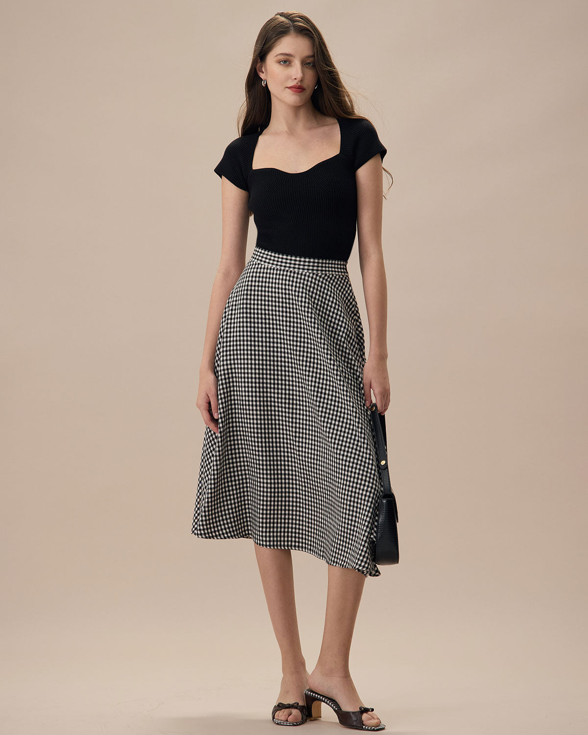 The Black High Waisted Plaid Pocket Midi Skirt