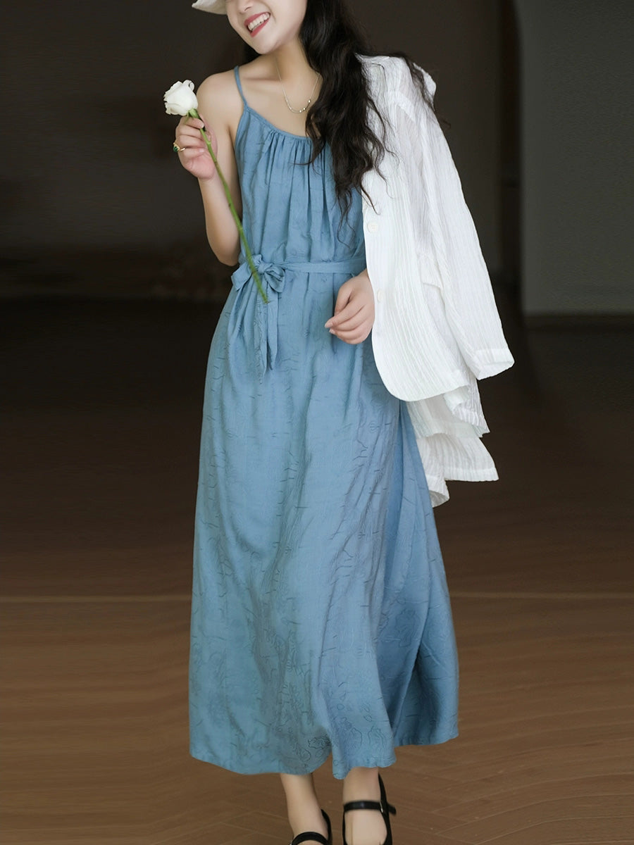 Women Summer Pure Color O-Neck Cotton Vest Dress