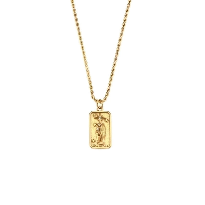 Vintage Style Star Rectangle Stainless Steel Plating Inlay Rhinestones Zircon 18k Gold Plated Pendant Necklace