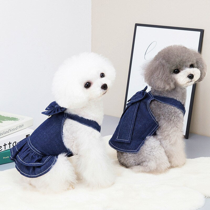 Bowknot Denim Dog Harness Dress/Shirt