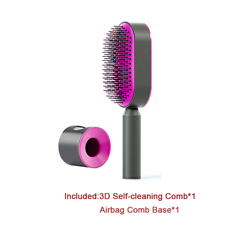 Self-cleaning hairbrush for women. One-button cleaning airbag to prevent hair loss