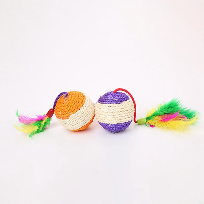 Soft feathers cat sisal toy ball