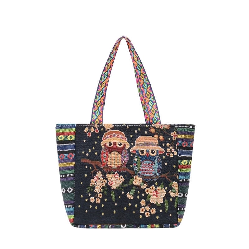 Women's Medium Canvas Animal Vacation Ethnic Style Square Zipper Tote Bag