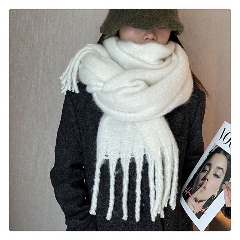 Women's Scarf Winter Solid Color Mohair Thickened New High-grade White Lazy Shawl Scarf Warm Fashion