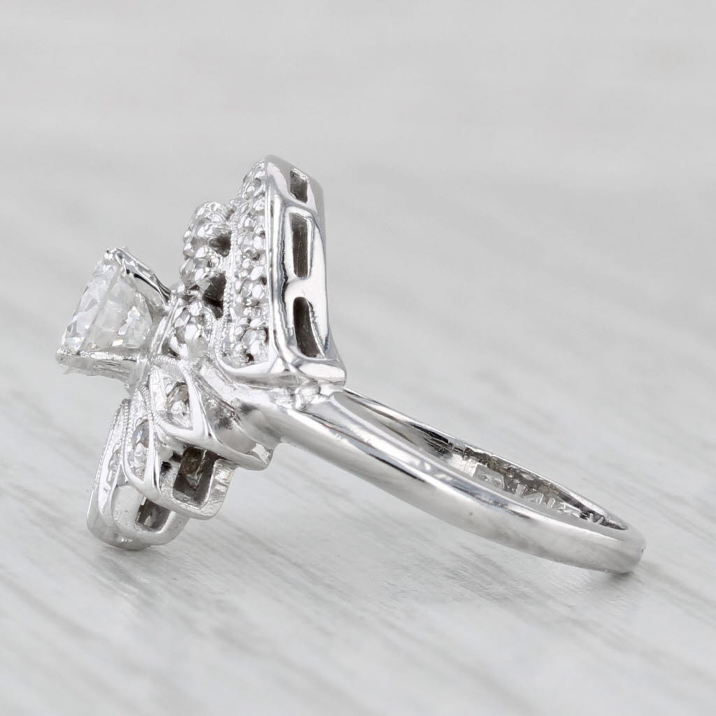 Vintage 0.64ctw Round Diamond Flower Engagement Ring 14k White Gold Size 4
