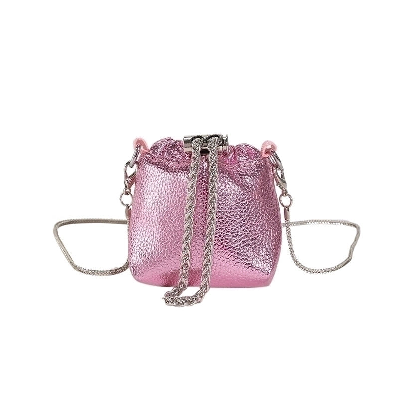 Girl's Pu Leather Solid Color Basic String Shoulder Bag Crossbody Bag Chain Bag