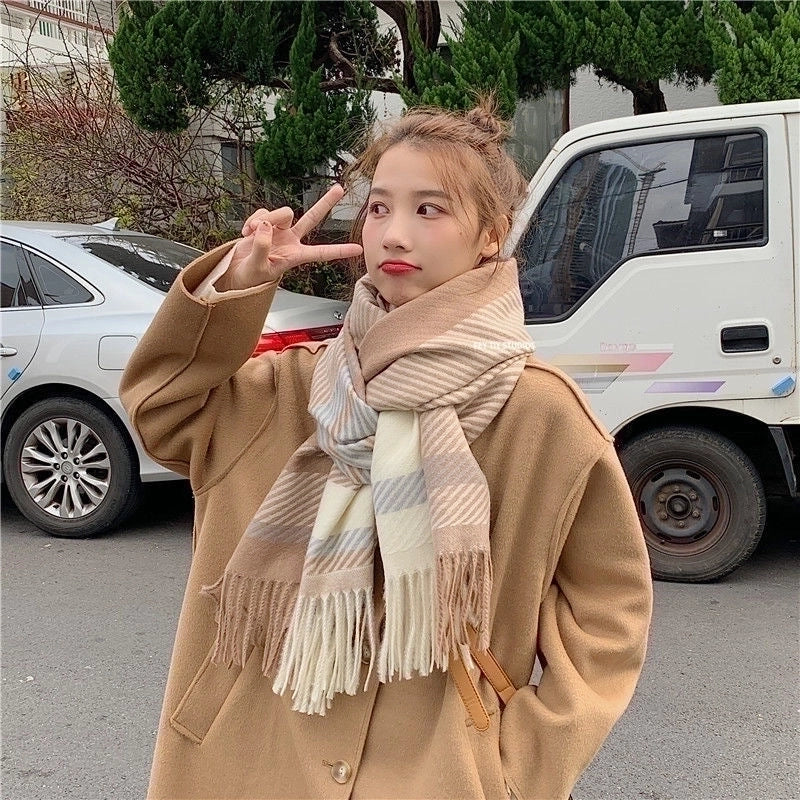 New Internet Celebrity Plaid Scarf Women's Autumn And Winter  Student Shawl Warm Thickened Scarf