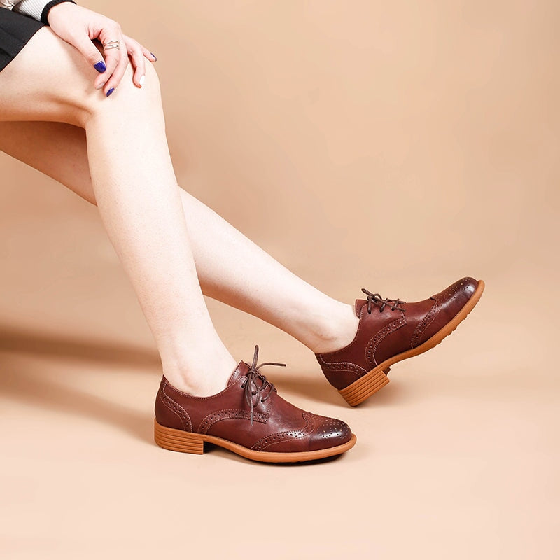 Handmade Wingtip Shoes Women's Genuine Leather Lace Up Full Brogues