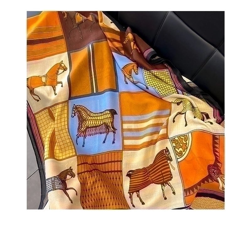 Women's Minimalist Horse Cotton And Linen Printing Scarf