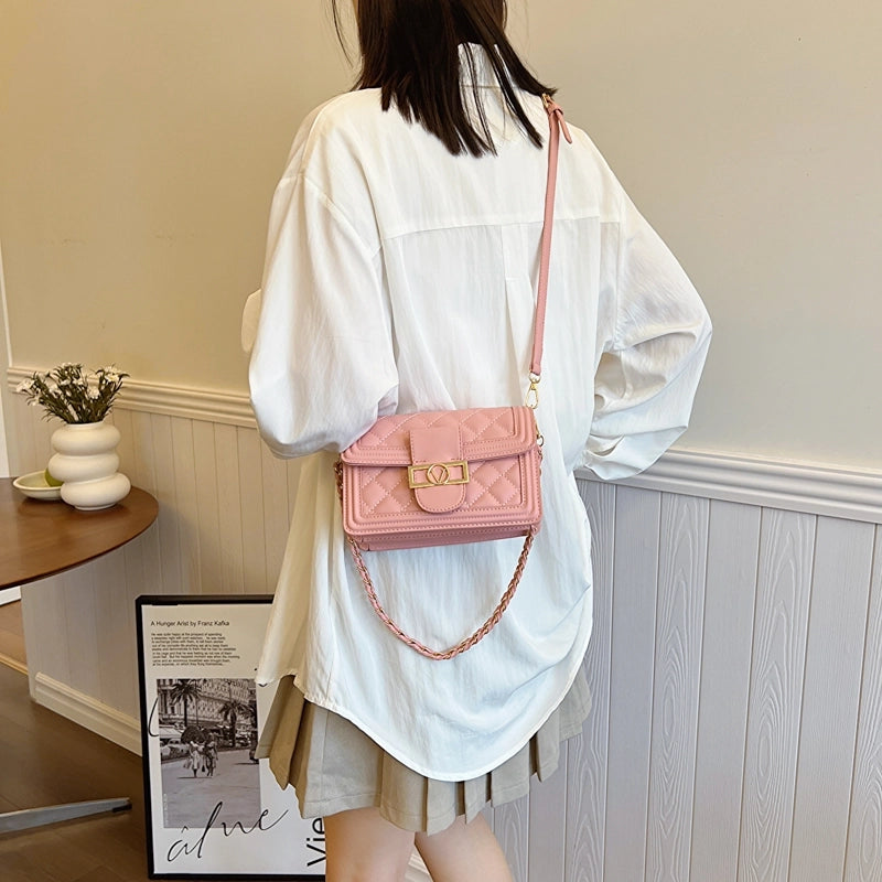 Women's Medium Pu Leather Solid Color  Basic Classic Style Square Flip Cover Crossbody Bag
