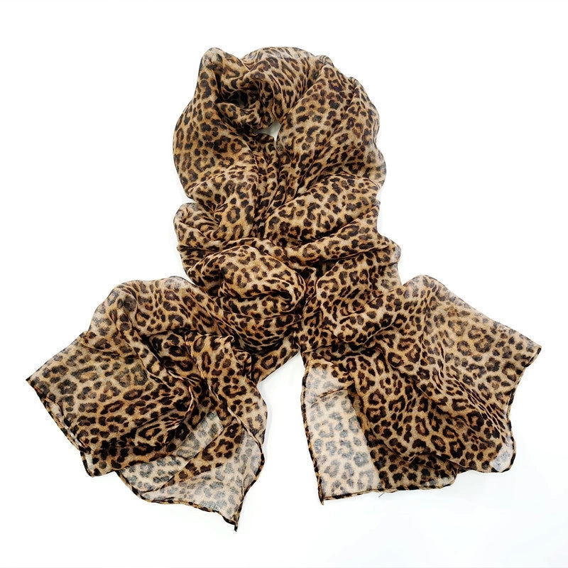 Polyester Bali Yarn Women's Scarf Leopard Print Screen Printing Woven Shawl Deqing Yazhi Export