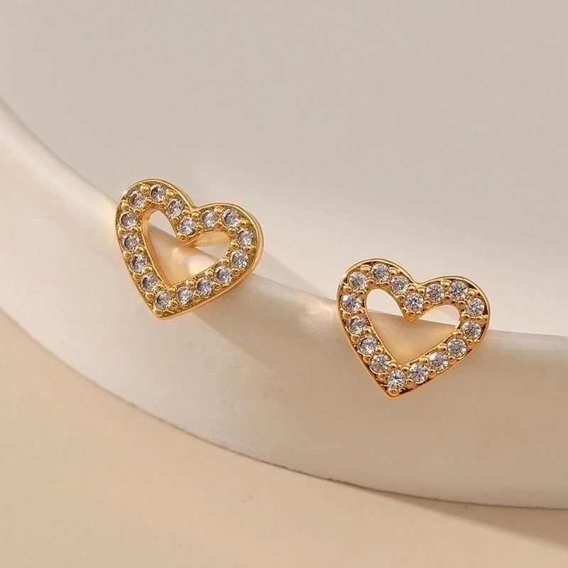 1 Pair Sweet Minimalist Moon Heart Shape Plating Inlay Copper Zircon Ear Studs