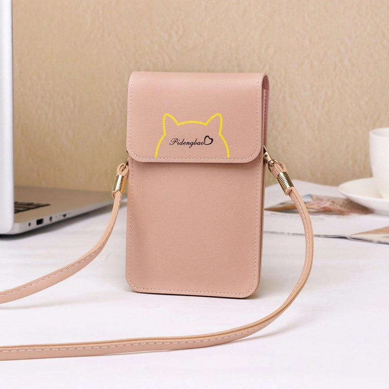 Women's Pu Leather Cartoon Cute Sweet Square Buckle Phone Wallets