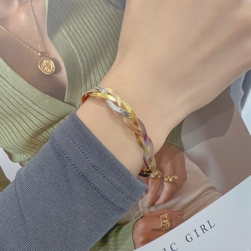 Commute Color Block Titanium Steel Plating 18k Gold Plated Bracelets Necklace
