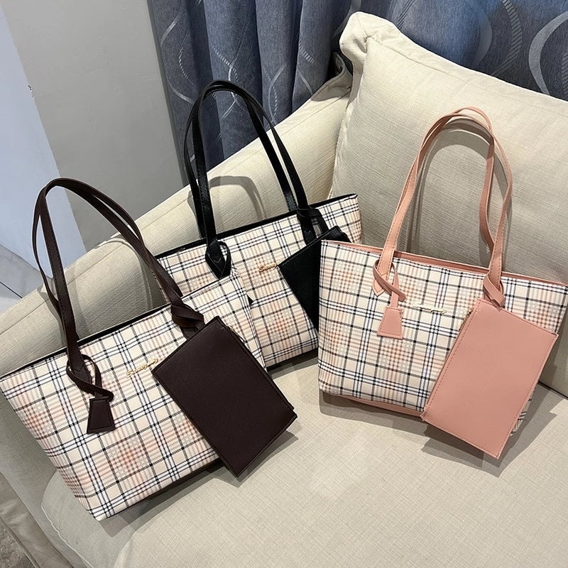 Women's Large Pu Leather Stripe Basic Vintage Style Zipper Tote Bag