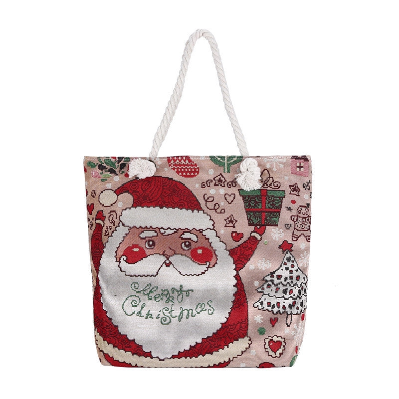 Christmas Unisex Canvas Cartoon Cute Zipper Shoulder Bag