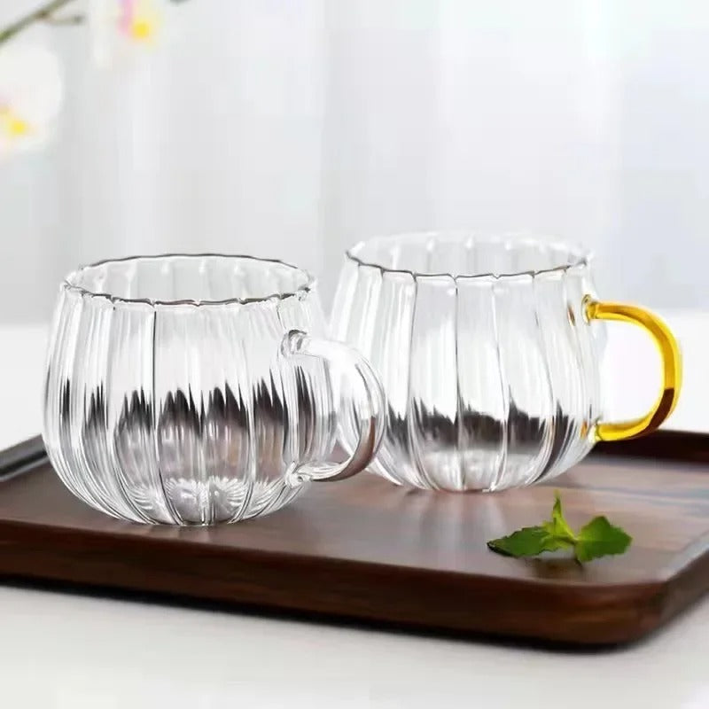 HEAT-RESISTANT GLASS MUG WITH HANDLE PUMPKIN PATTERN COFFEE/MILK CUP - CUTE OFFICE & HOME DRINKWARE