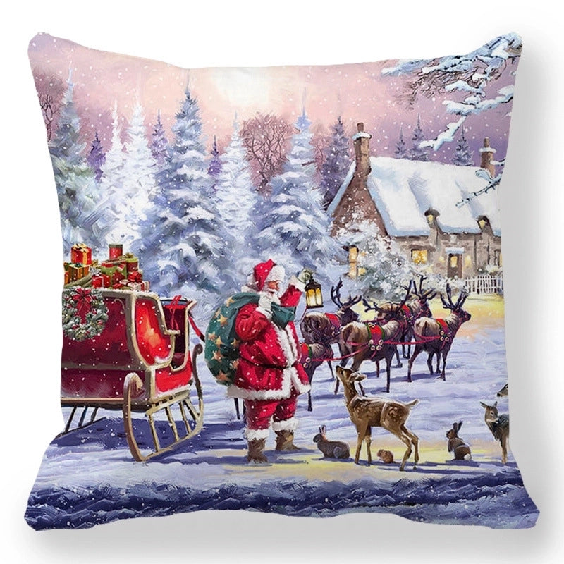 Christmas Pastoral Santa Claus Elk Cotton Pillow Cases Couch & Sofa Decor