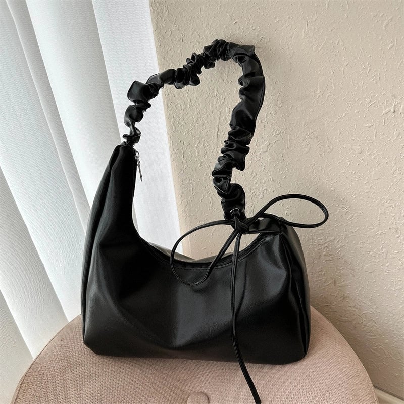 Women's Small PU Solid Color Streetwear Sewing Thread Square Zipper Ruched Bag