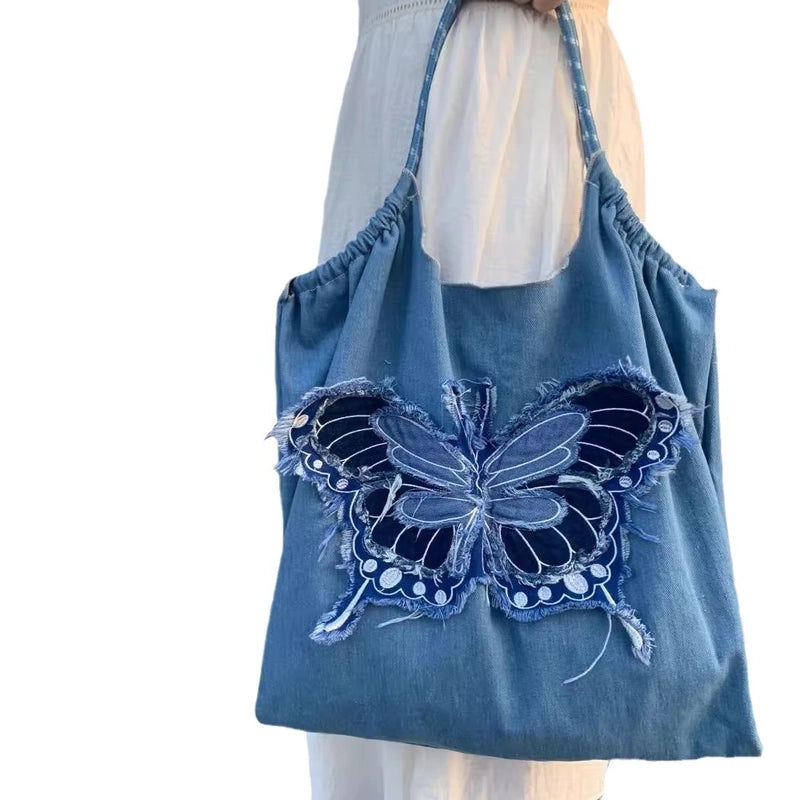Women's Denim Butterfly Streetwear Square String Shoulder Bag