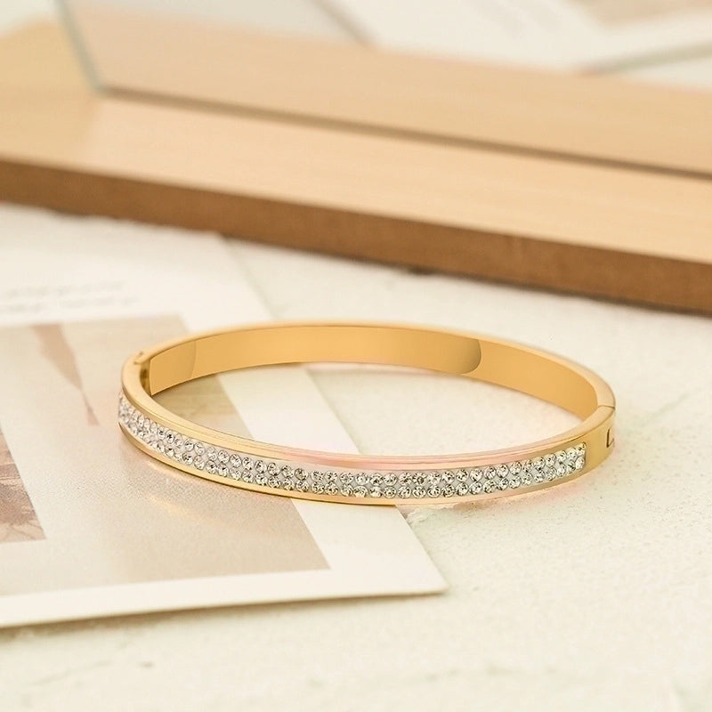Retro Round Titanium Steel Inlay Zircon Bangle