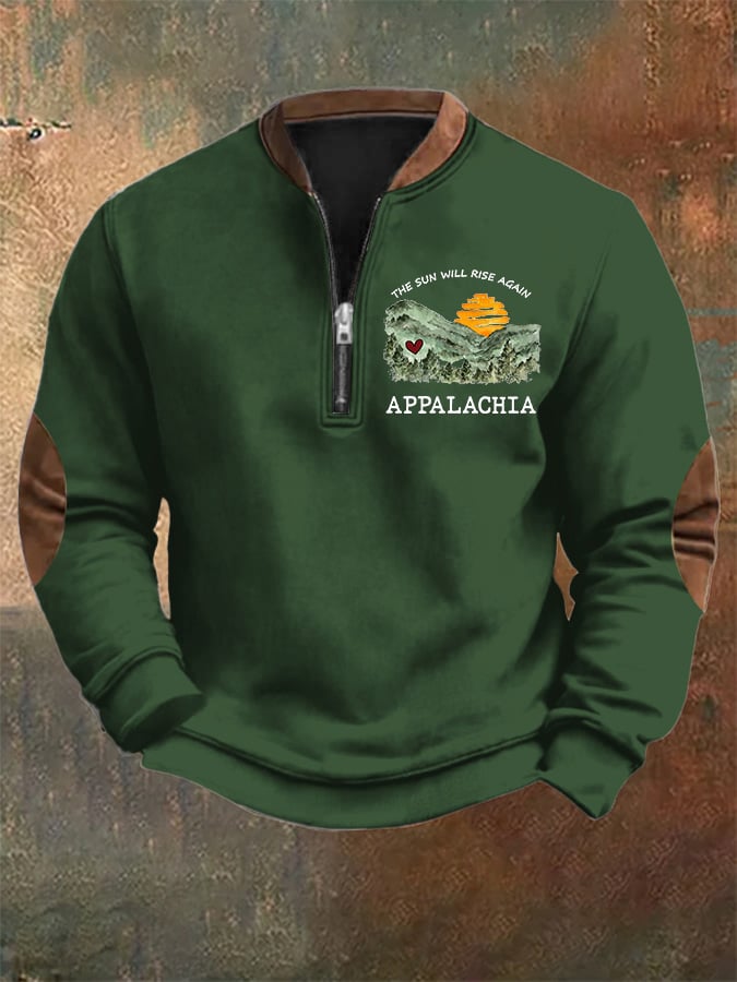 Men's Appalachia Strong. The Sun Will Rise Again Printed Zip-Up Sweatshirt