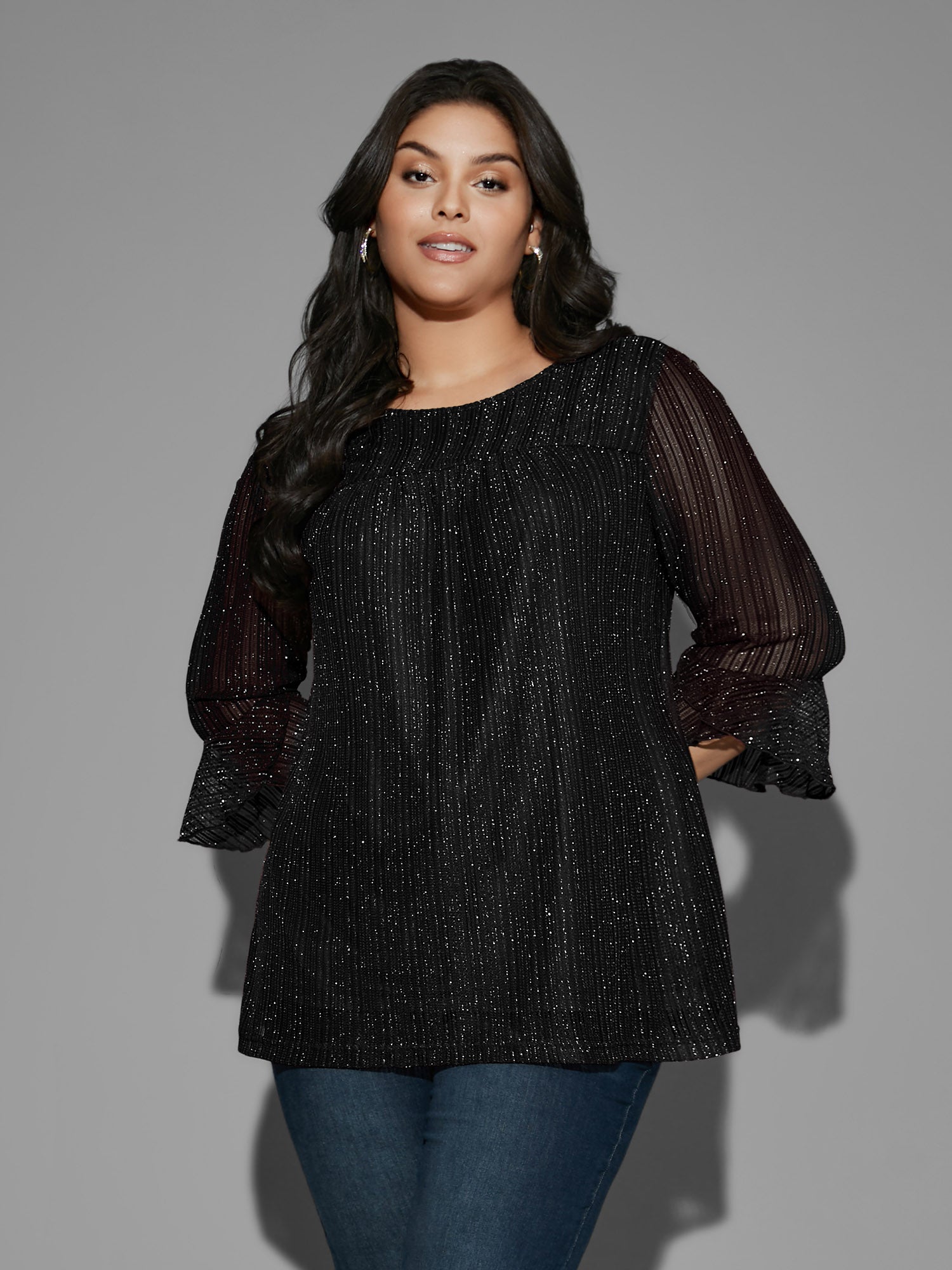 Glitter Gathered Patchwork Ruffles Top