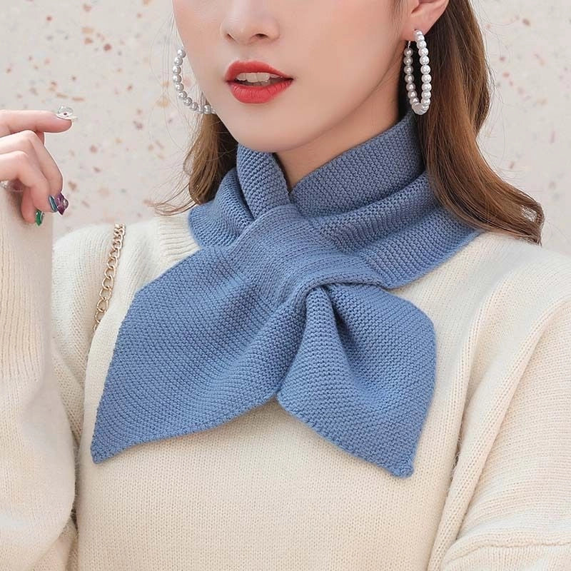 Knitted Small Scarf Women's Autumn And Winter Cross Bow Fishtail Decorative Wool Scarf Evening And Evening