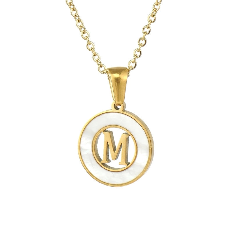 Minimalist Letter Stainless Steel Pendant Necklace Plating Hollow Out Shell Stainless Steel Necklaces