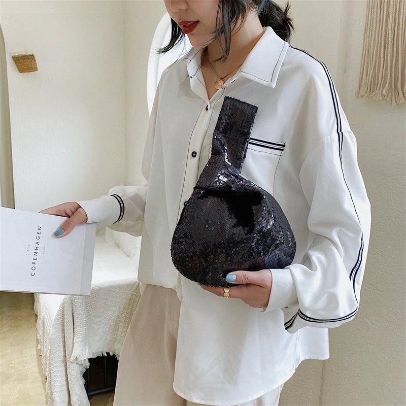 A Generation Of Thousands Of Lotus Spring And Summer New Pvc Women's Bag Solid Color Wrist Sequins