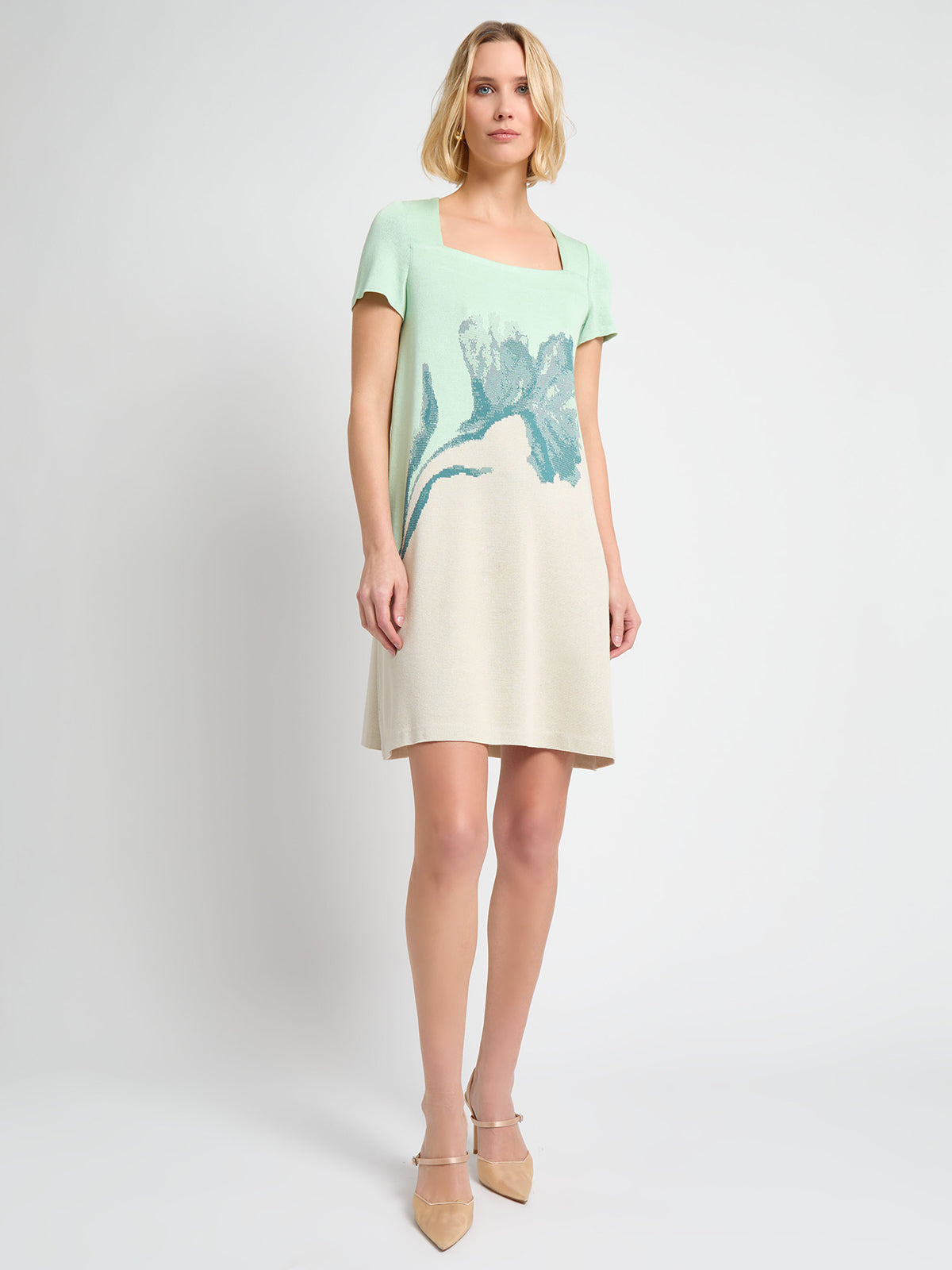 A-Line Floral Jacquard Soft Knit Dress - True Fit