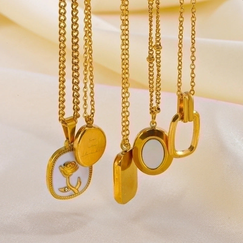 304 Stainless Steel 18K Gold Plated IG Style Plating Inlay Geometric Rhinestones Shell Necklace