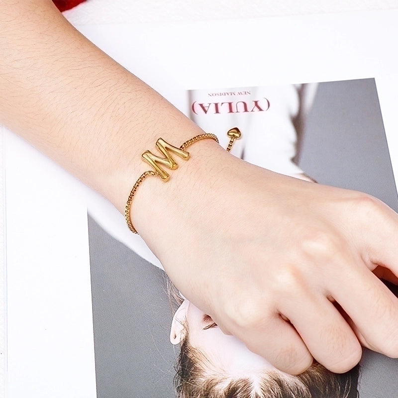 Casual Minimalist Letter Heart Shape Stainless Steel 18K Gold Plated Bracelets In Bulk