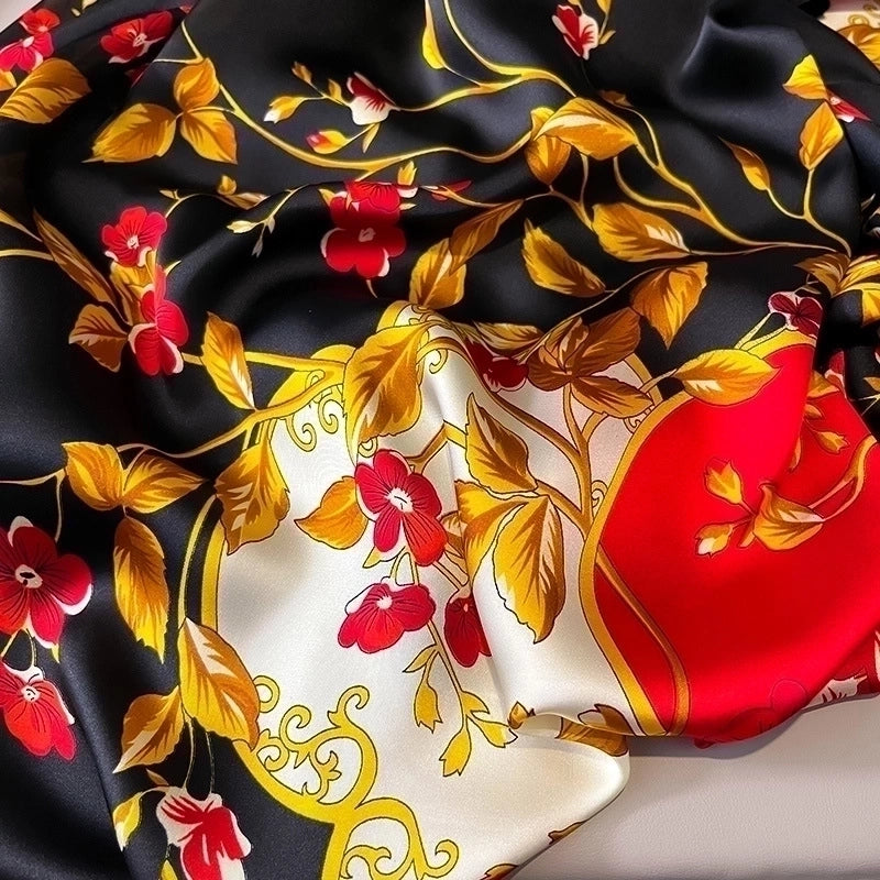 Women's Elegant Minimalist Flower Satin Silk Scarf
