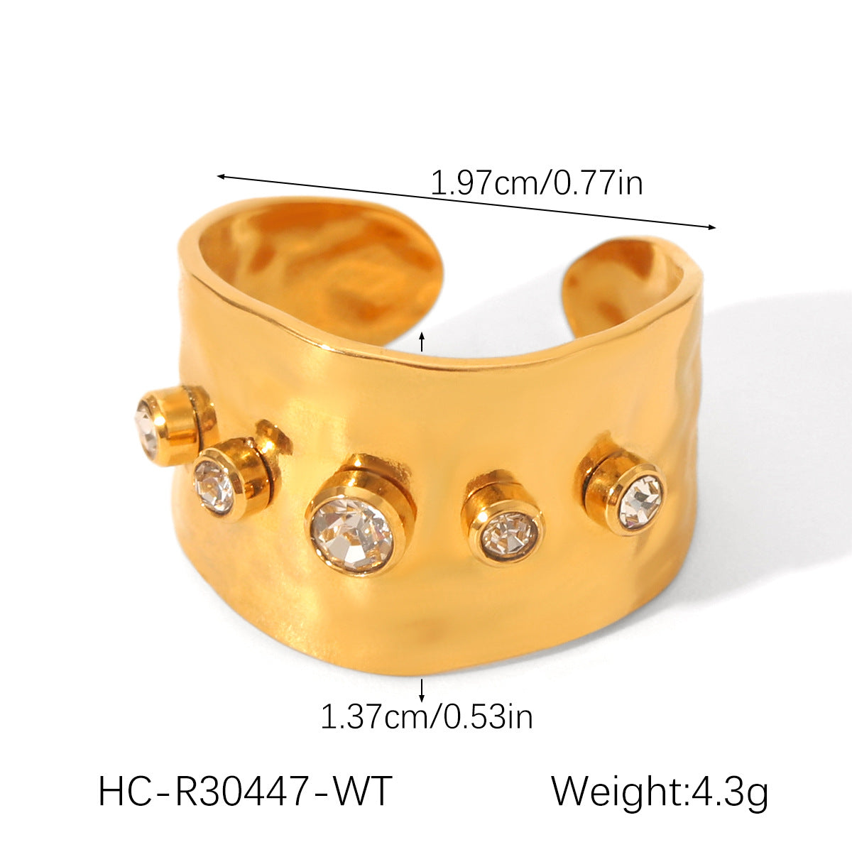 Ins Style Colored Zircon Ring Titanium Steel Open Ring 18K Gold-Plated Stainless Steel Ring Jewelry
