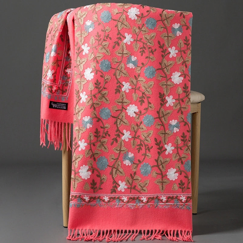 Embroidered Imitation Wool Cashmere Scarf Women's Autumn And Winter Cheongsam Air Conditioning Shawl Summer Outer Wear Multi-purpose Mother Style