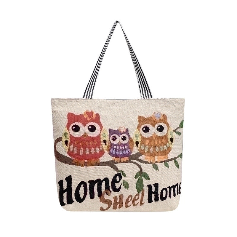 Women's Large All Seasons Nylon Animal Cartoon Cute Square Zipper Tote Bag