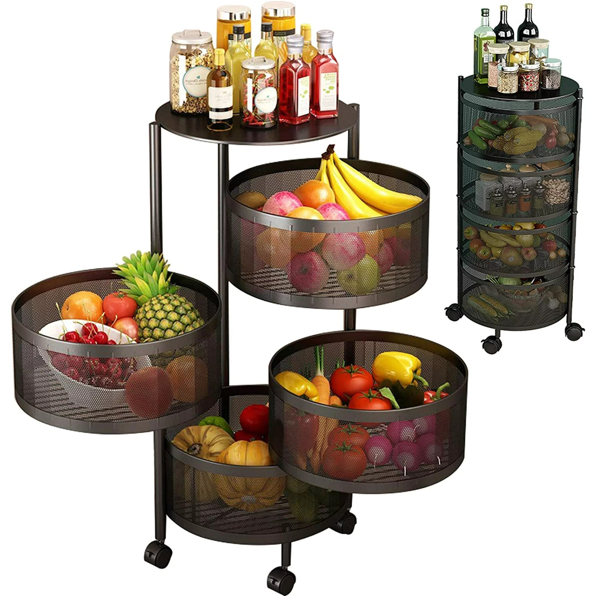 4 Tier 360 Degree Rotating Storage Rack-(5288)Round Black