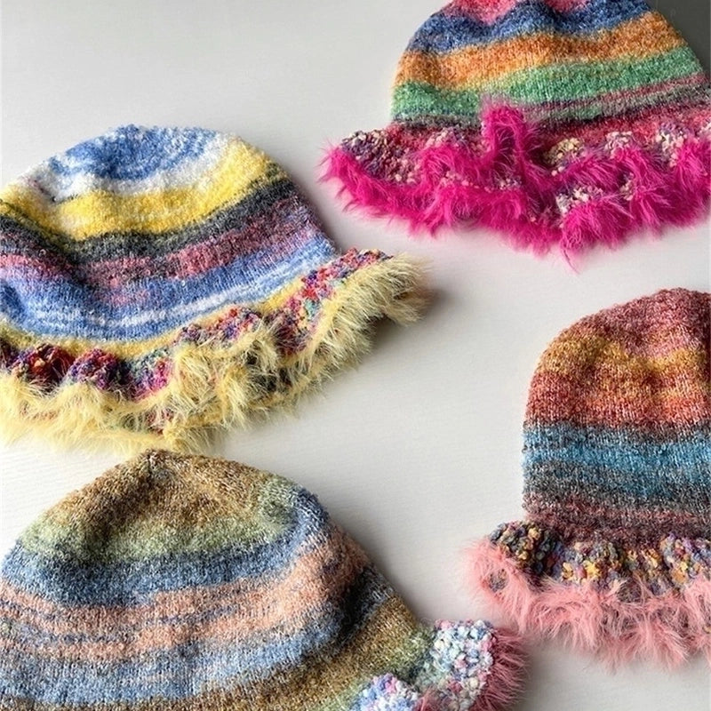 Women's Retro Bohemian Color Block Crochet Lace Wide Eaves Bucket Hat