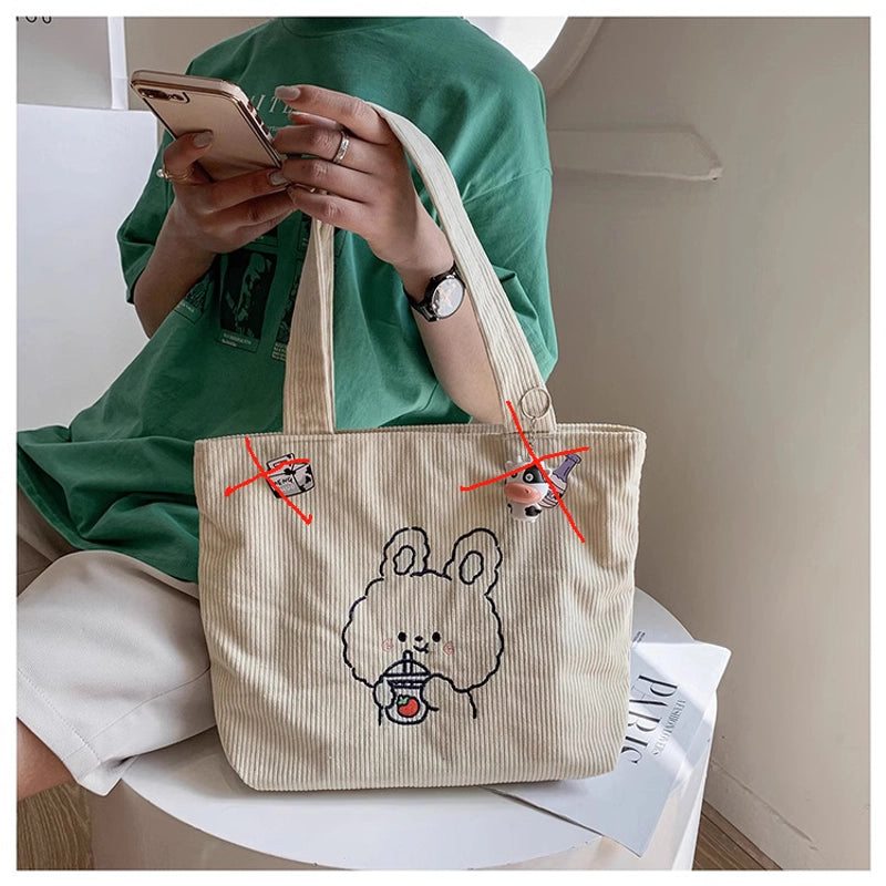 Women's Large Nylon Cartoon Bear Cute Square Open Shoulder Bag