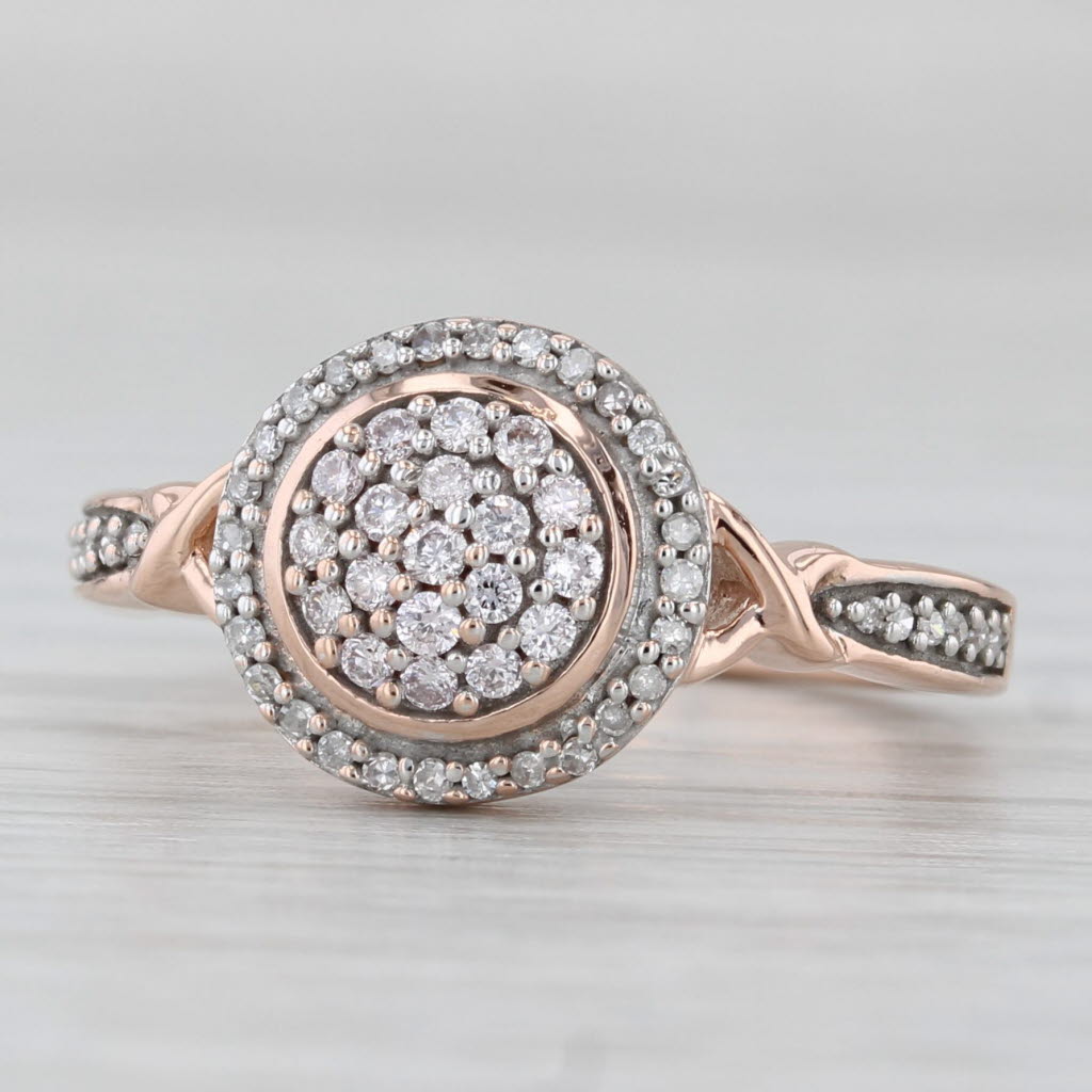 0.20ctw Diamond Cluster Halo Engagement Ring 10k Rose Gold Size 6