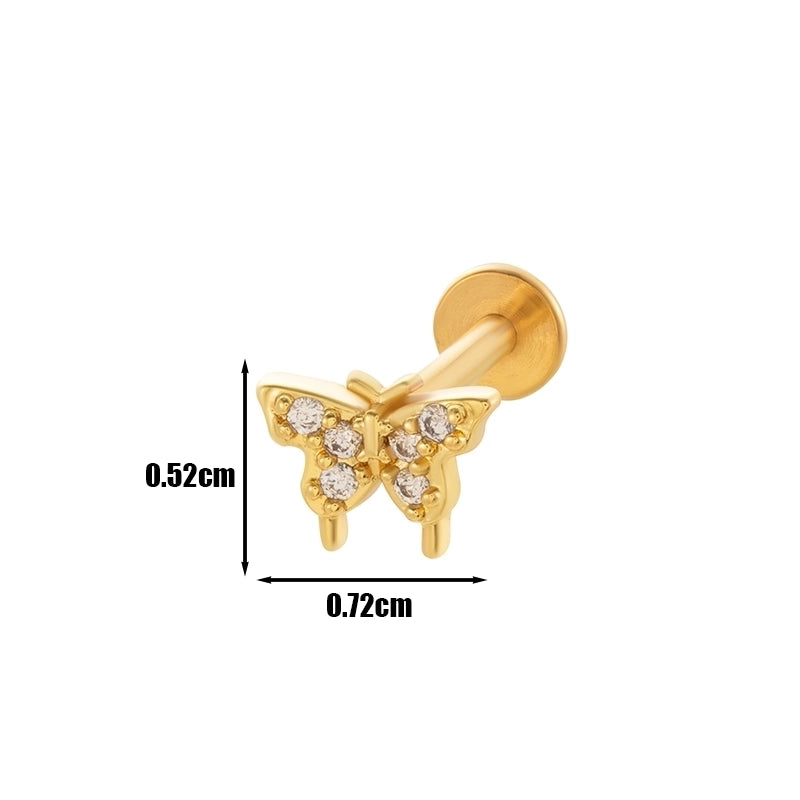 1 Piece Lip Rings Cool Style Pentagram Flower Butterfly 316L Stainless Steel  Copper Plating Inlay Zircon