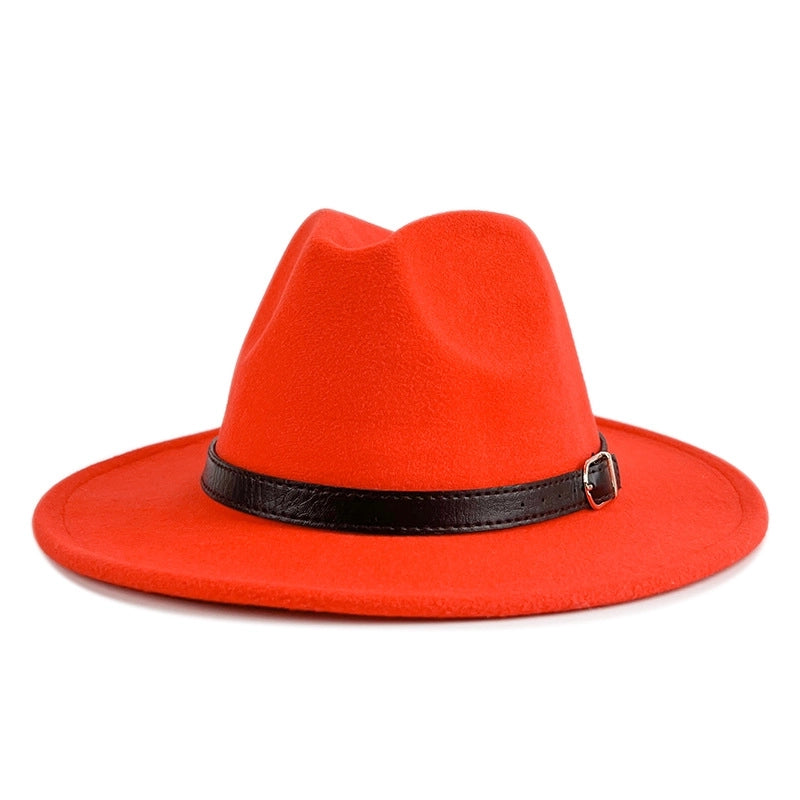 Explosions Solid Color Belt Woolen Hat Autumn And Winter Wind Fedora Hat Men's And Women's Felt Hat