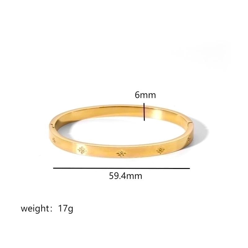 Minimalist Rectangle Stainless Steel Polishing Plating Inlay Zircon 18k Gold Plated Bangle