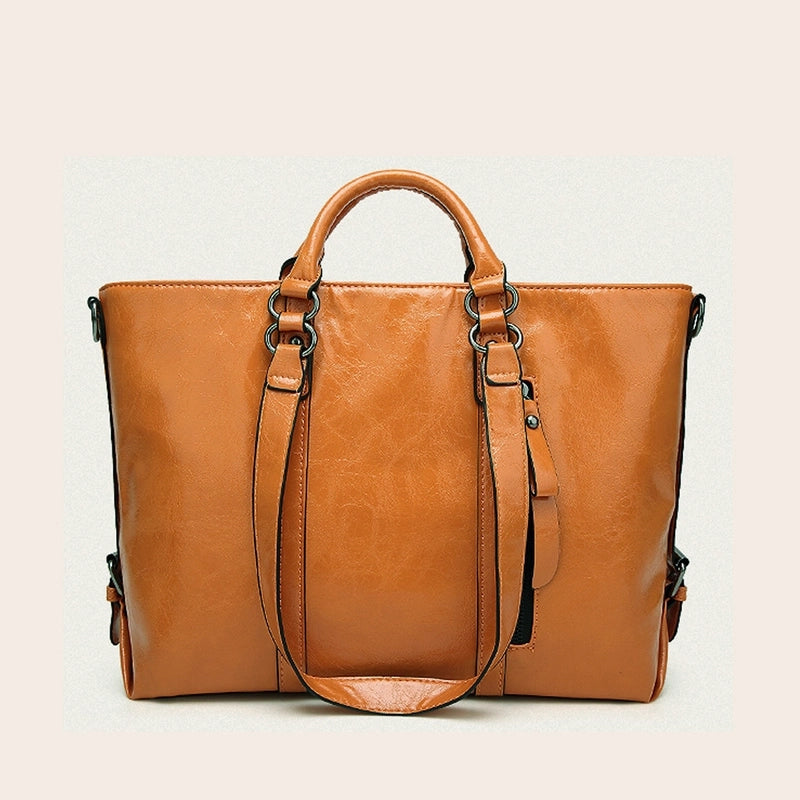 Women's Large PVC Solid Color Basic Classic Style Square Zipper Tote Bag