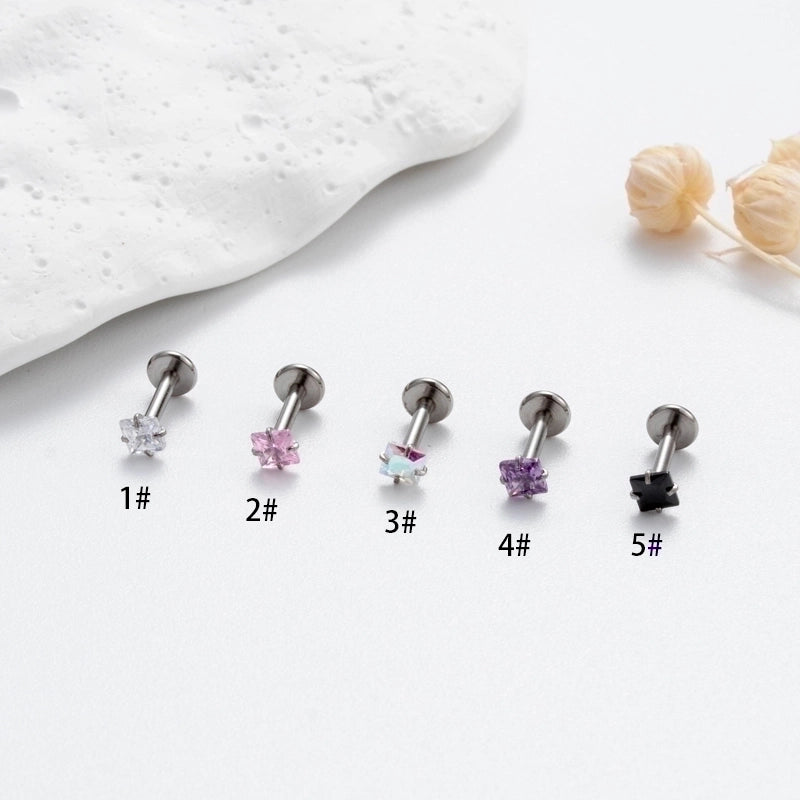 1 Piece Ear Cartilage Rings & Studs Korean Style Square 316L Stainless Steel  Plating Inlay Zircon